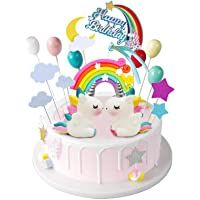 iZoeL Unicornio Decoración de Tartas Cumpleaños Happy Birthday Banderines Globos Arcoiris Estrella Cake Topper Decorar…